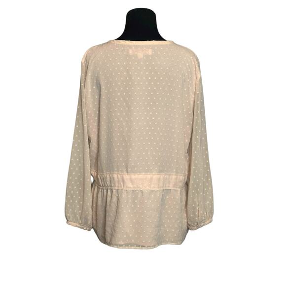 Loft light pink long sleeves swiss dot babydoll blouse size Medium - Picture 2 of 11
